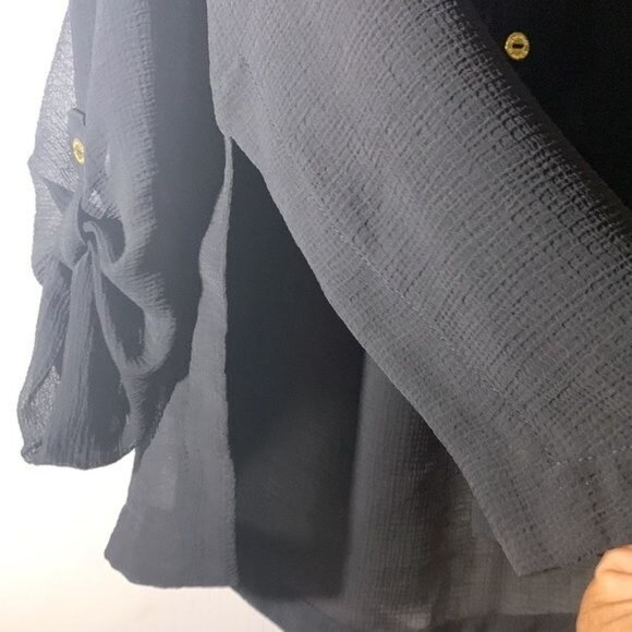 Guess G Womens Cold Shoulder Black Blouse With Gold Buttons XS New - Picture 7 of 9